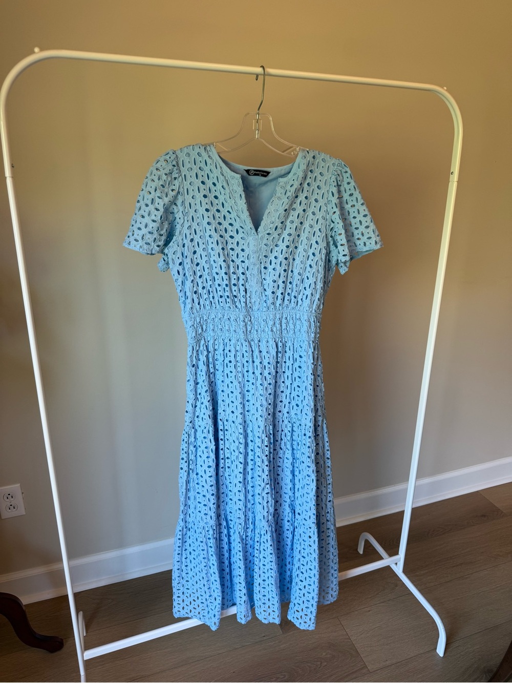 Women's Light Blue Eyelet Midi Dress